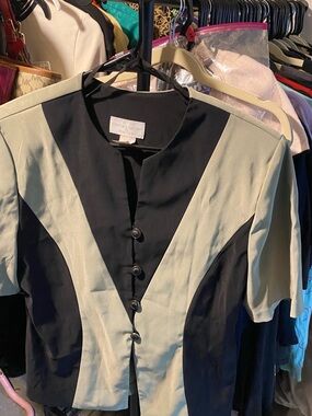 Christopher & Banks Black and pale olive green Colorblock Blazer blouse